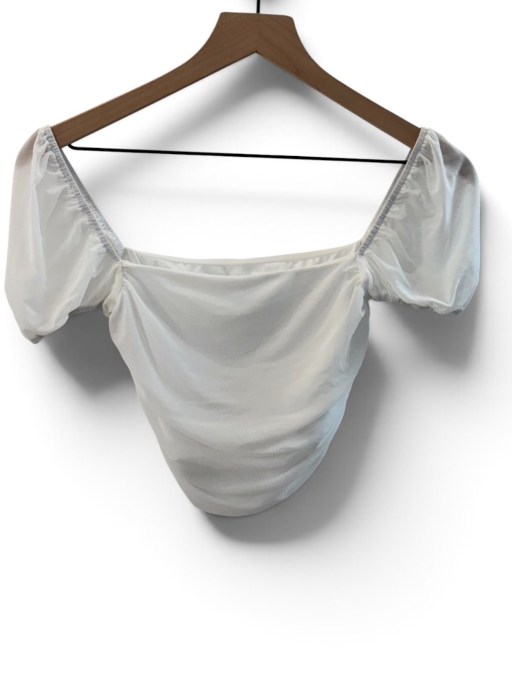 Princess Polly White Ruched Mesh Crop Top Sheer Short Sleeves Sz 4
